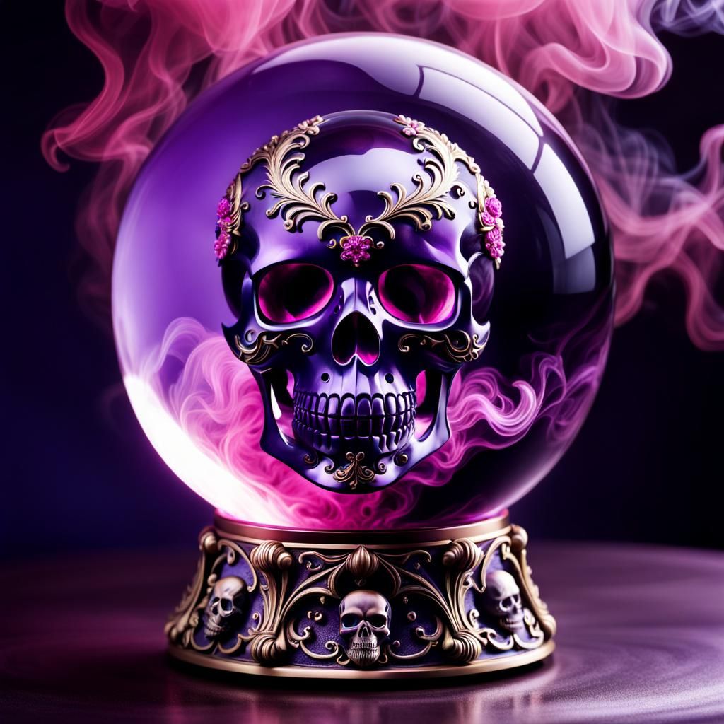 Ornate Crystal Ball with Skulls and Smoke