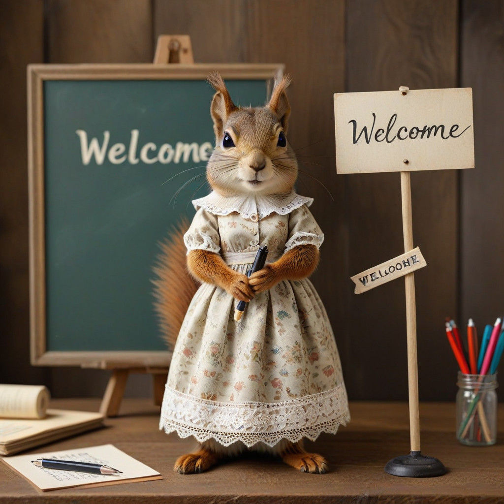 Squirrel Greets in Vintage Office Style