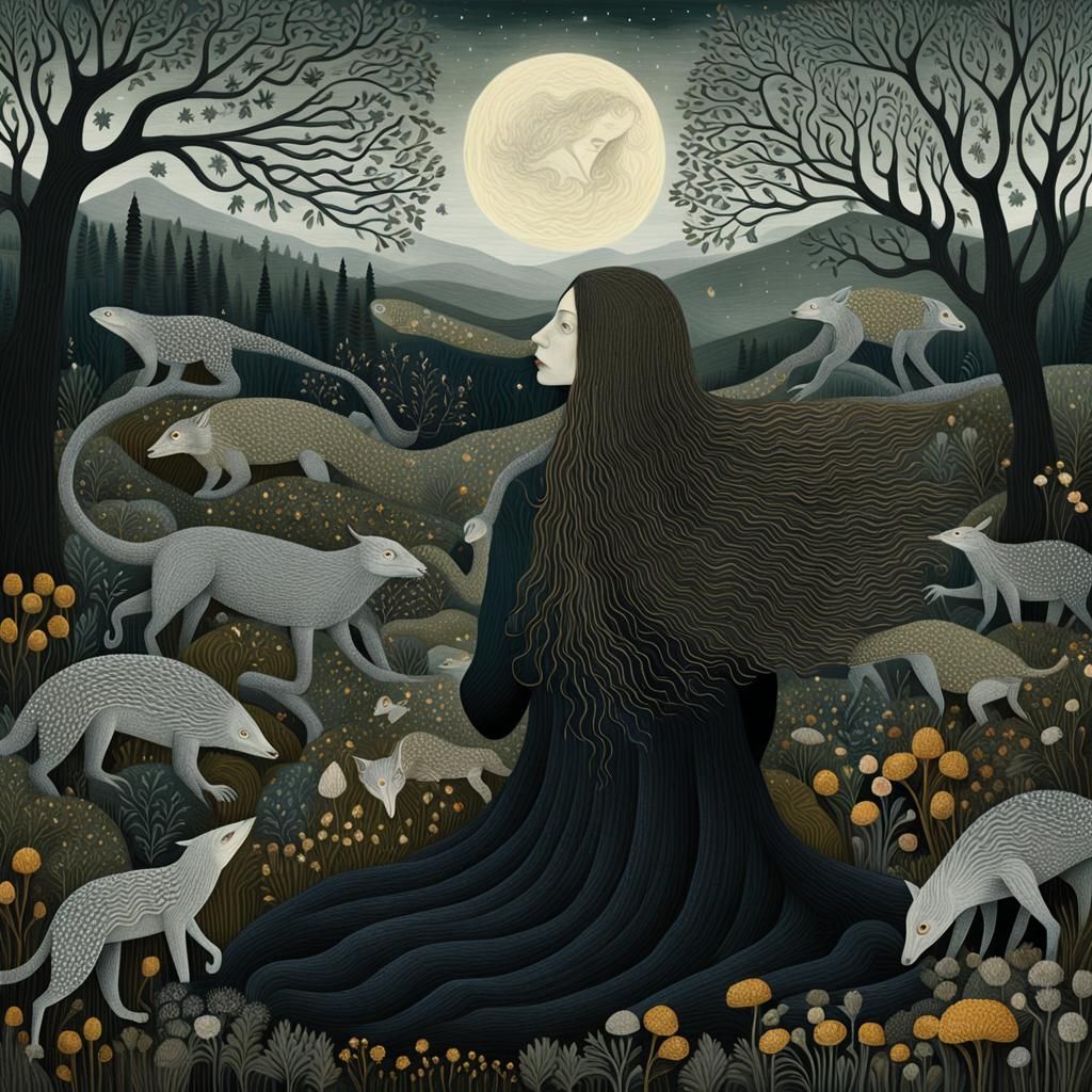 Mythical Creatures and Woman in Digital Collage