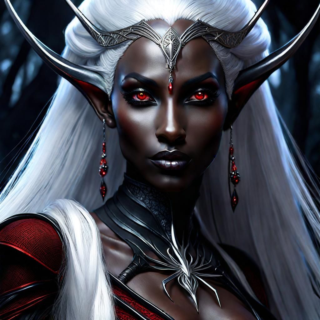 Dark Elf Queen on Obsidian Throne: Digital Art