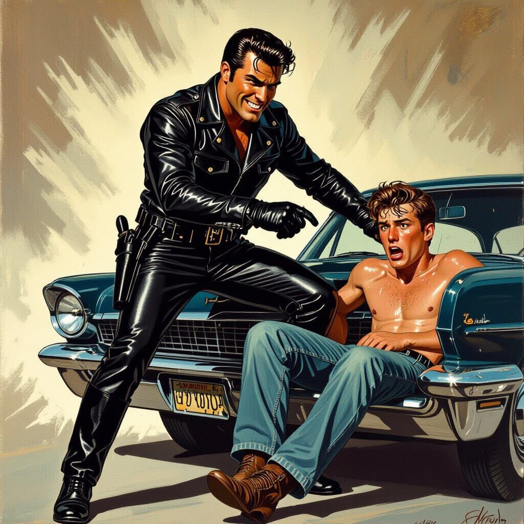 Motorcycle Cop Arrest in Gritty Film Noir Style