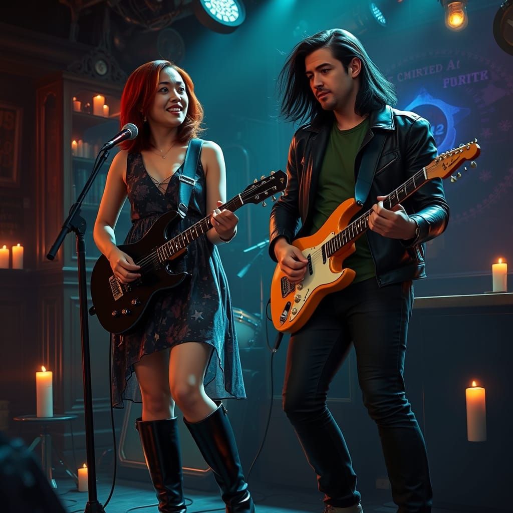 Musical Performance in a Candle-Lit Club, Digital Art