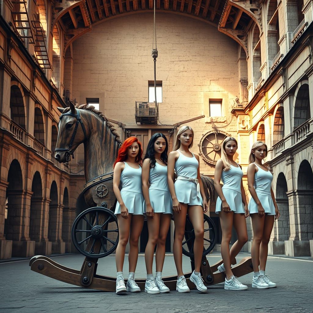 Rustic Wooden Rocking Horse in Ancient Roman Amphitheater