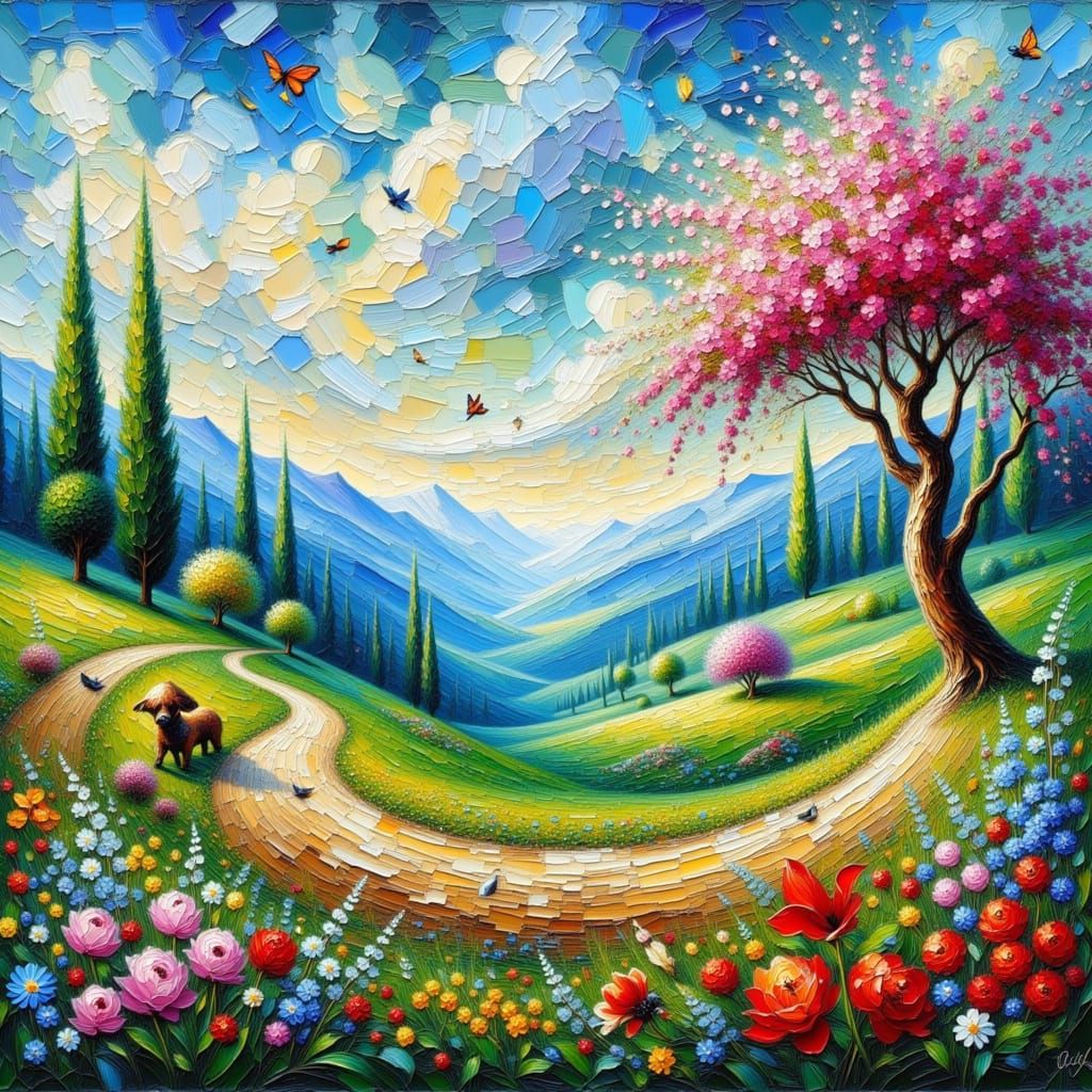 Beautiful Impasto Landscape as Thick Oil Painting