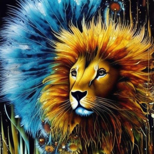 Dandelion Lion: Liquid Watercolor Masterpiece