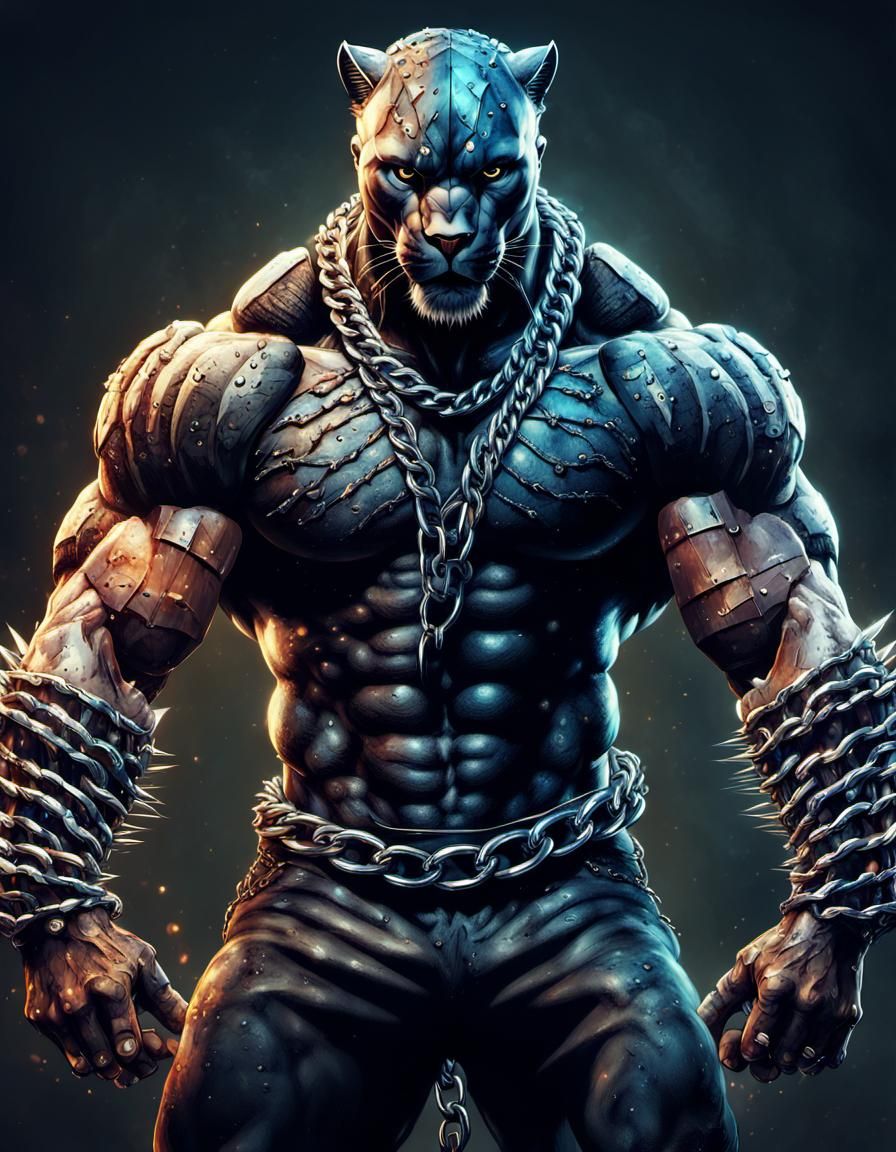 anthropomorphic  panther man with massive muscular muscle ,8...