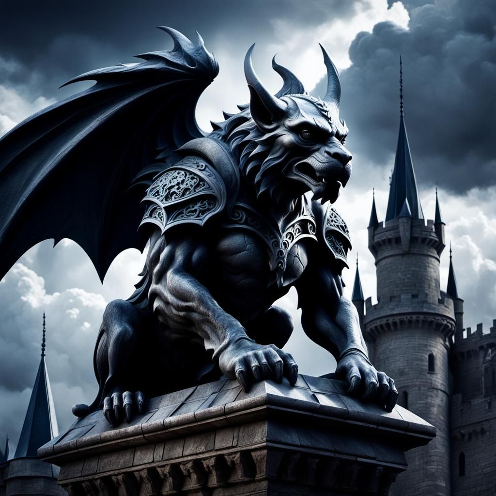 Gothic Gargoyle on Castle: Dark Fantasy Digital Art