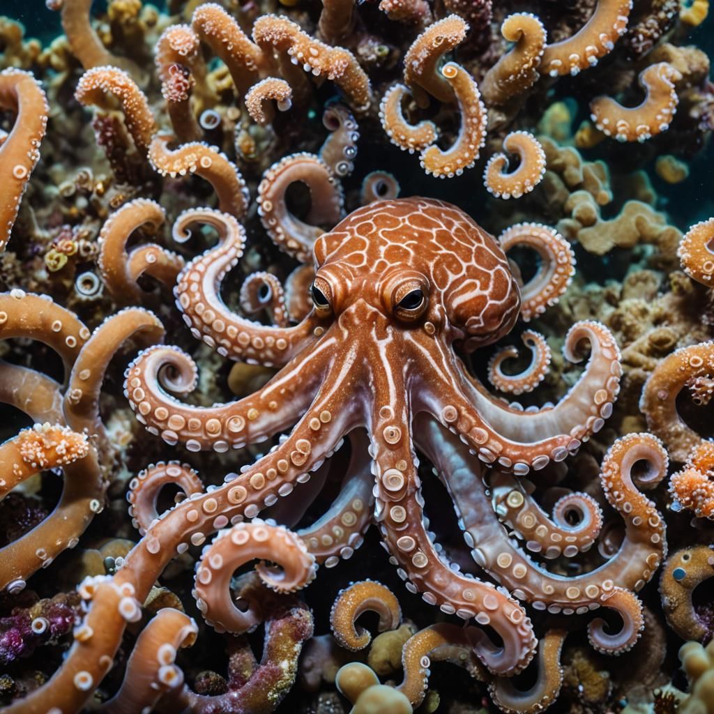 Underwater Octopus in Coral Reef: Macro Photography