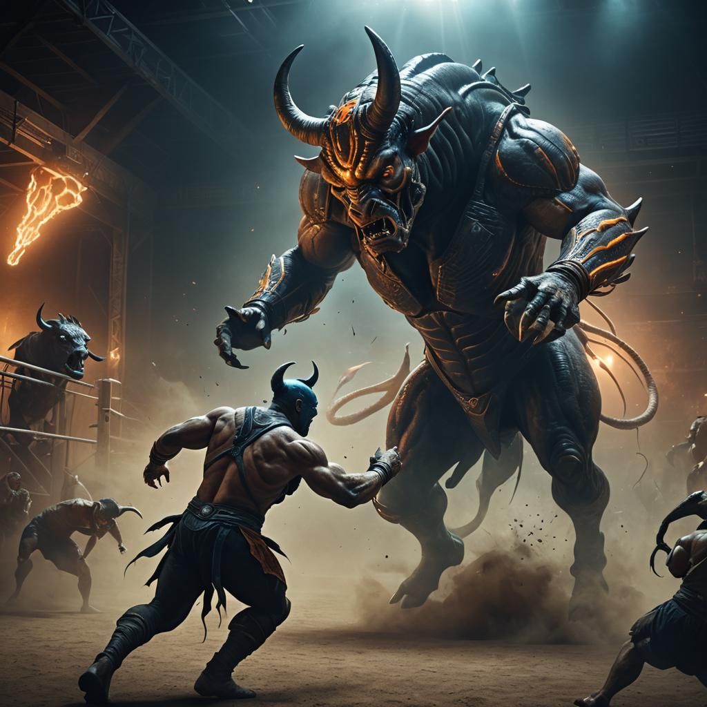 Alien Bull Wrestler in Sci-Fi Arena Concept Art
