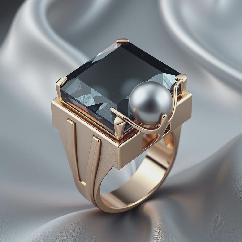 Luxurious Pale Gold Ring with Iridescent Crystal and Pearl