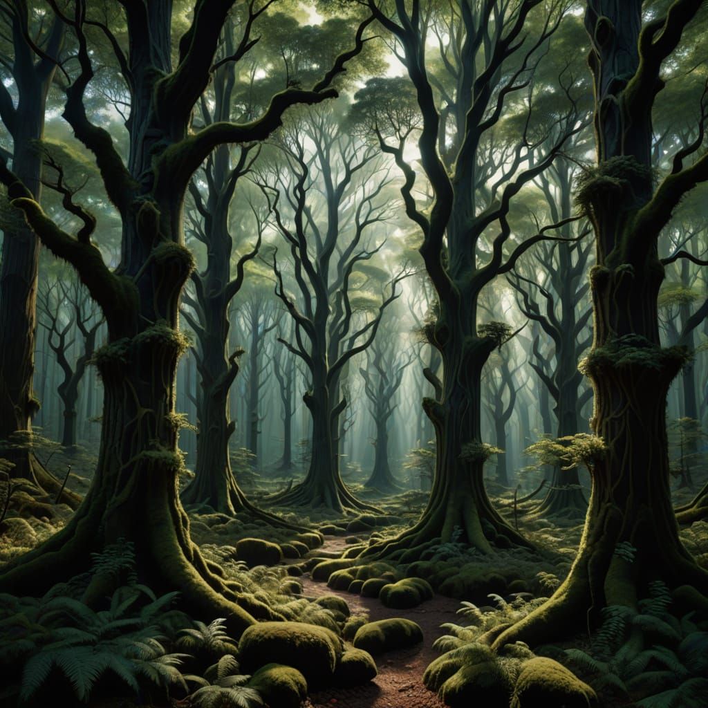 Fractal Forest in Hypnotic, High-Contrast Style
