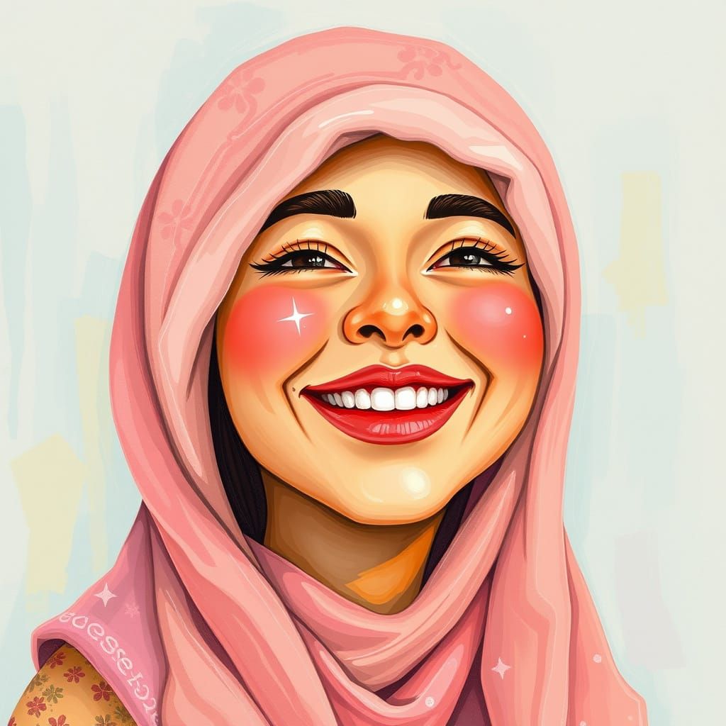 Zahia's Joyful Portrait in Whimsical Art Style