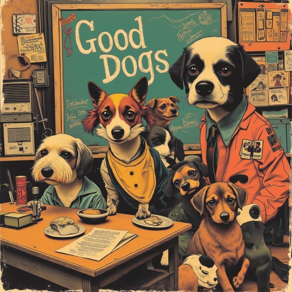 1980s School Poster with Anthropomorphic Puppies