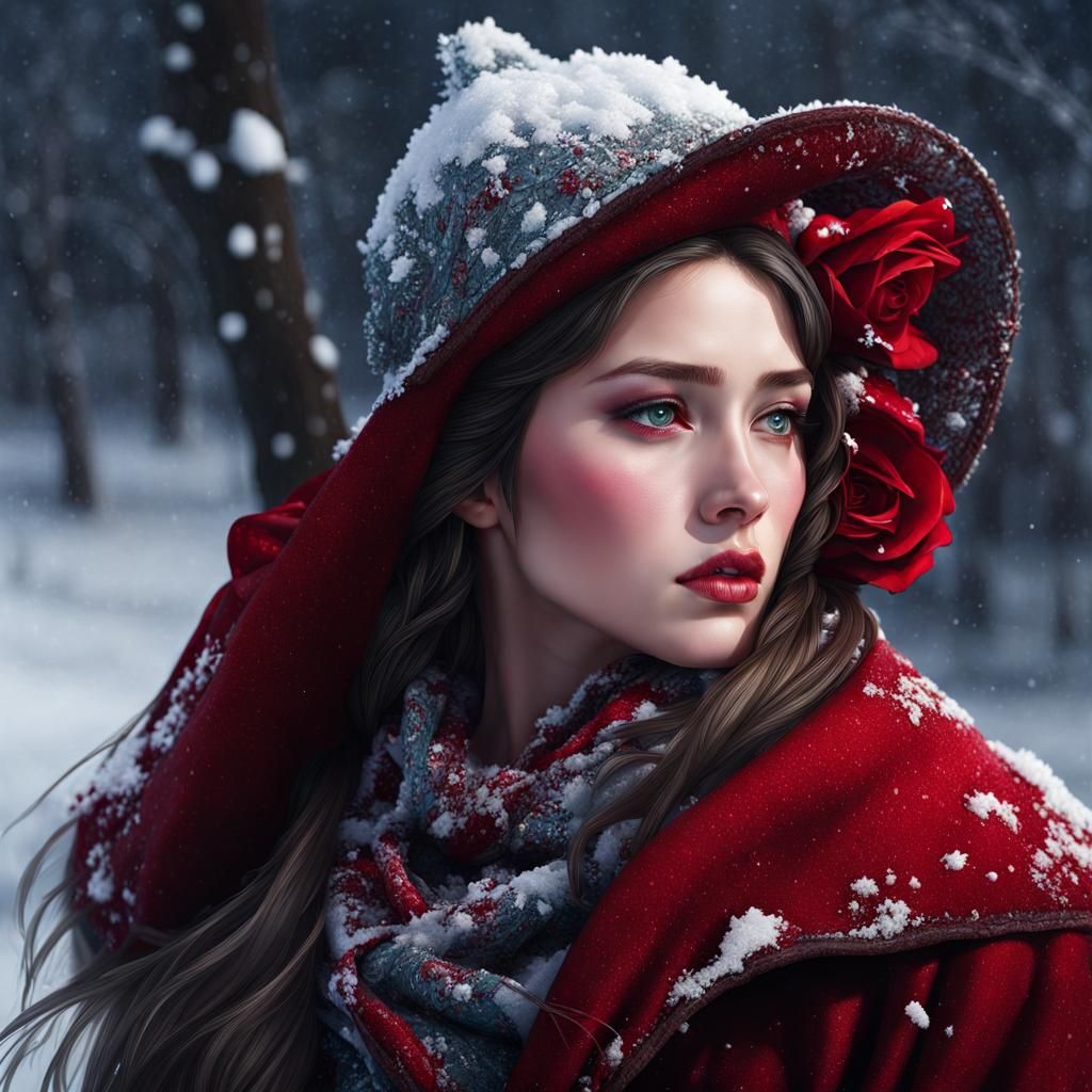 Hyperrealistic Rose on Snow in Cinematic Style