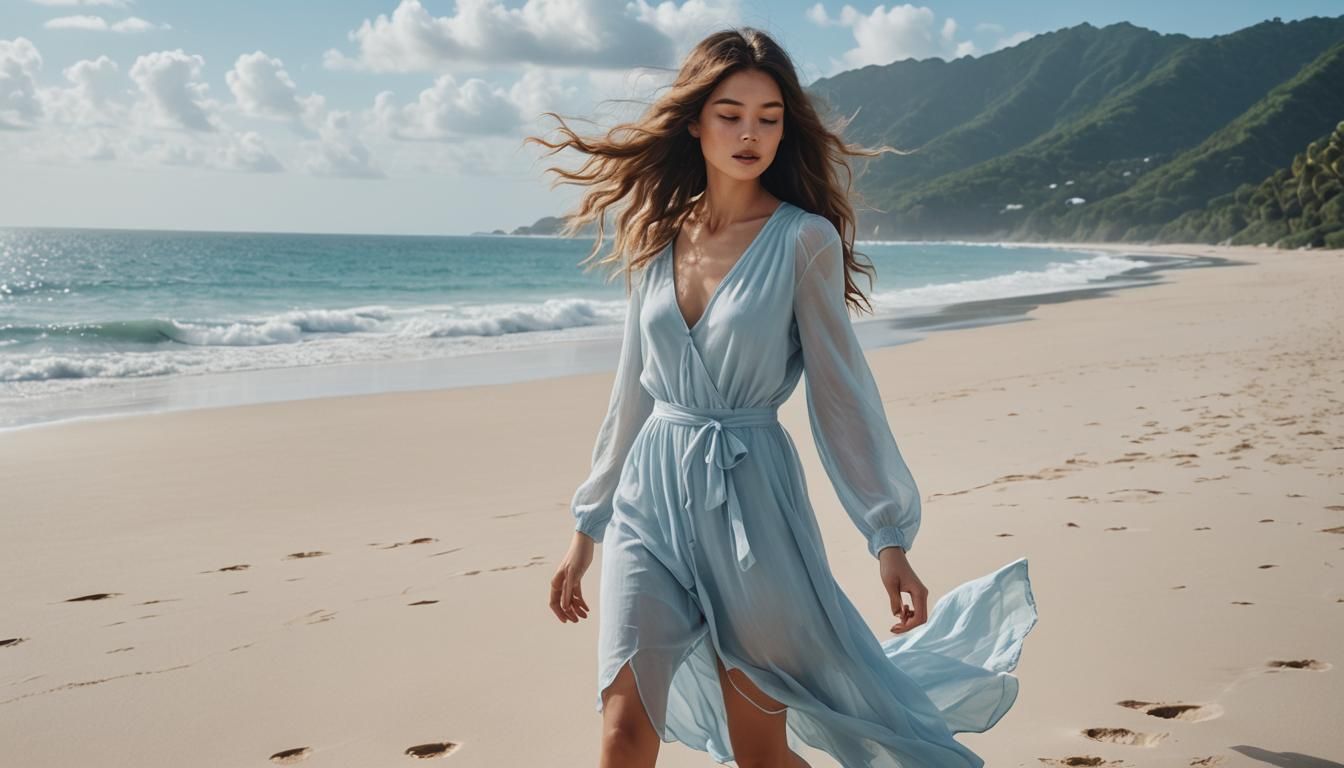 Woman on Tropical Beach in Pop Art Style