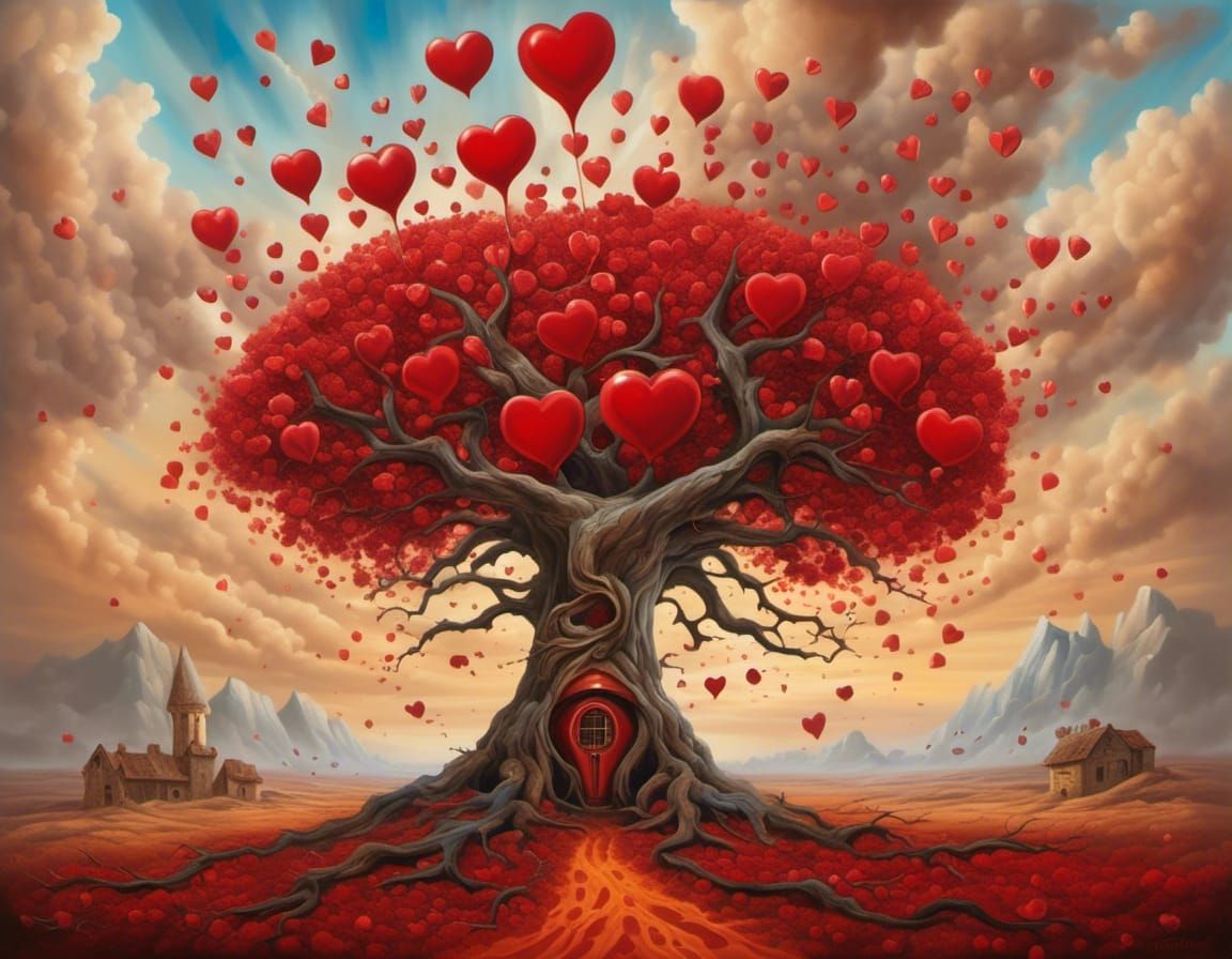 Mask Fused with Tree in Surreal Landscape