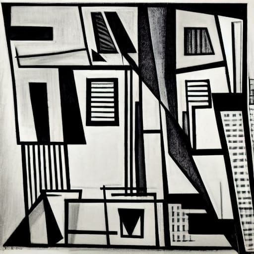 Cubist Fragmentation in a Geometric Cityscape