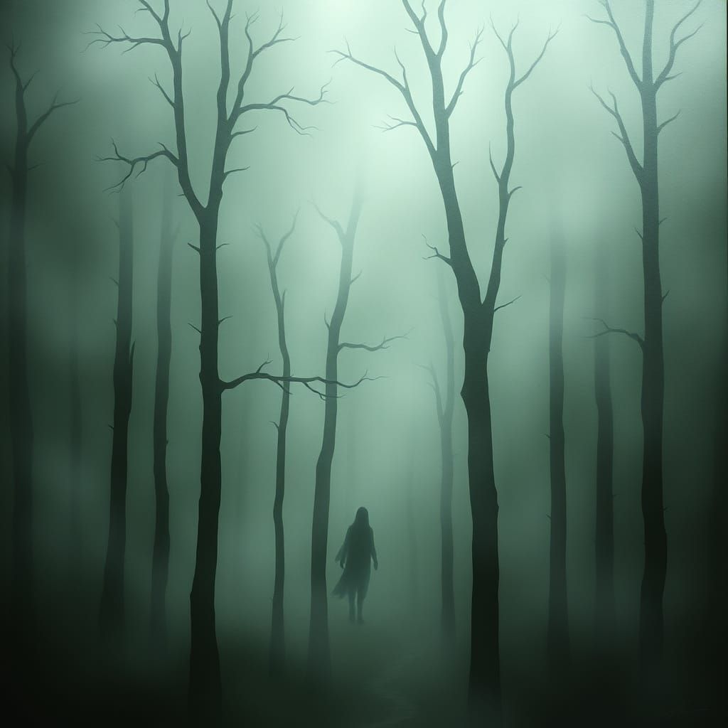 Eerie Forest Spirits in Dense Mist