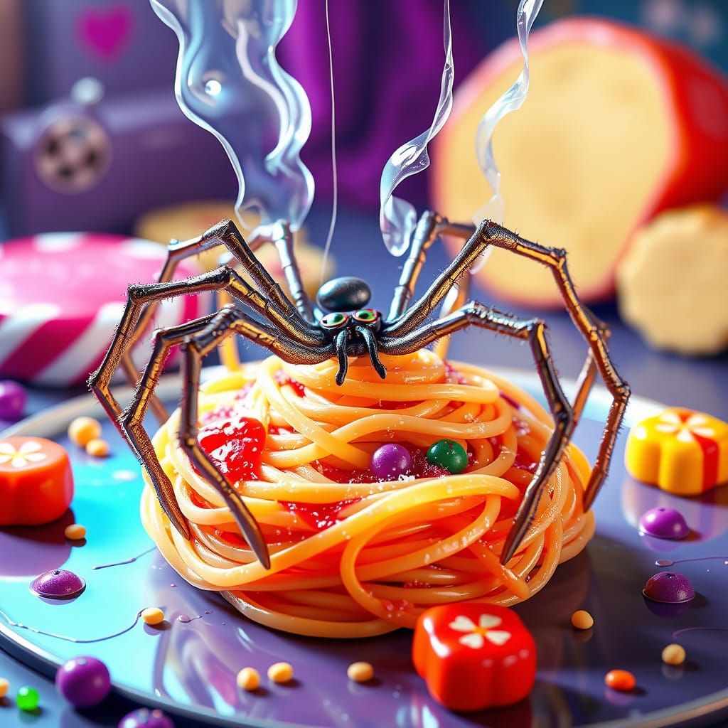 Magical Spiderweb Spaghetti in Amatriciana Sauce, Candy Art ...