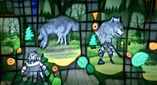 Giant Grey Wolf Hunt Through Dark Woods