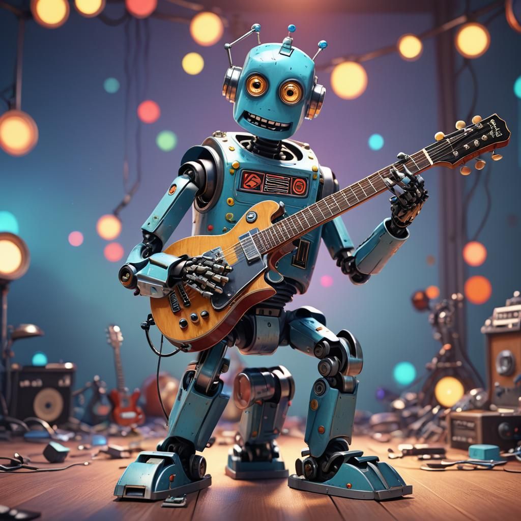 Robot Plays Blues Guitar in 3D Style