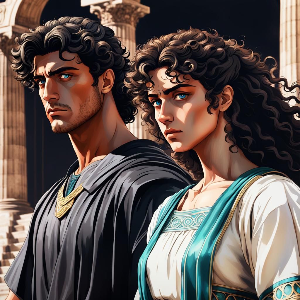 Roman Couple in Pompeii with Art Nouveau Elements
