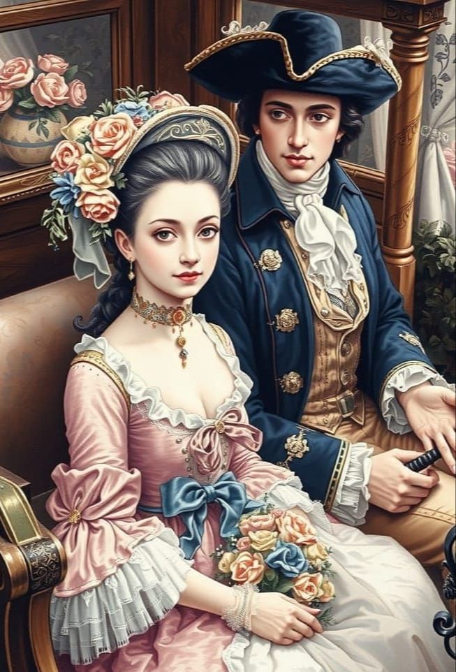 Rococo Era Lovers in Whimsical Desire