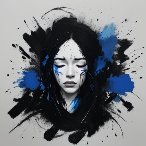 Expressive Woman Portrait with Blue Lips in Abstract Style