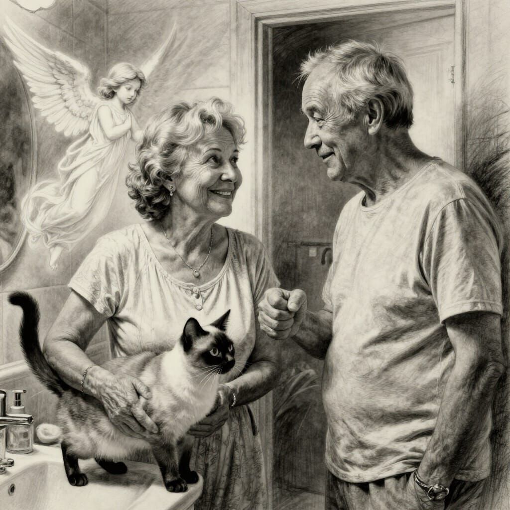 Elderly Couple's Midnight Moment Led by Siamese Cat