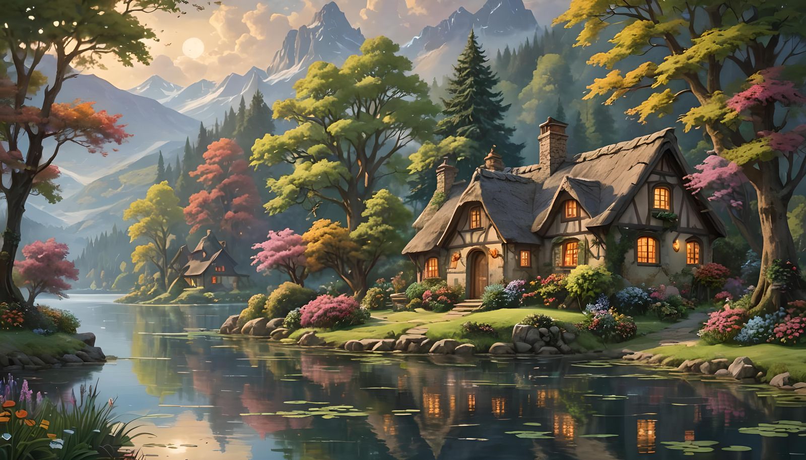 Magical Cottage on the Lake Landscape