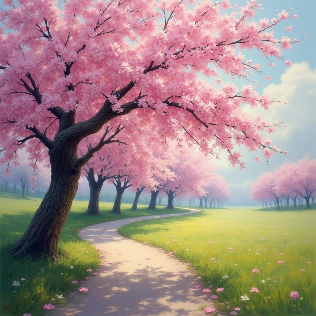 a cherry blossom tree in full bloom.