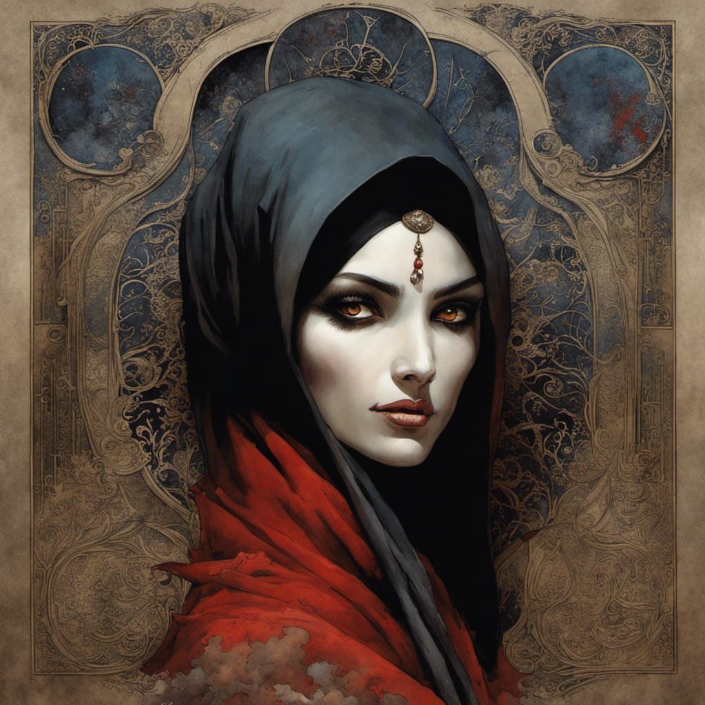 Beautiful Middle Eastern Vampire in Watercolour Style