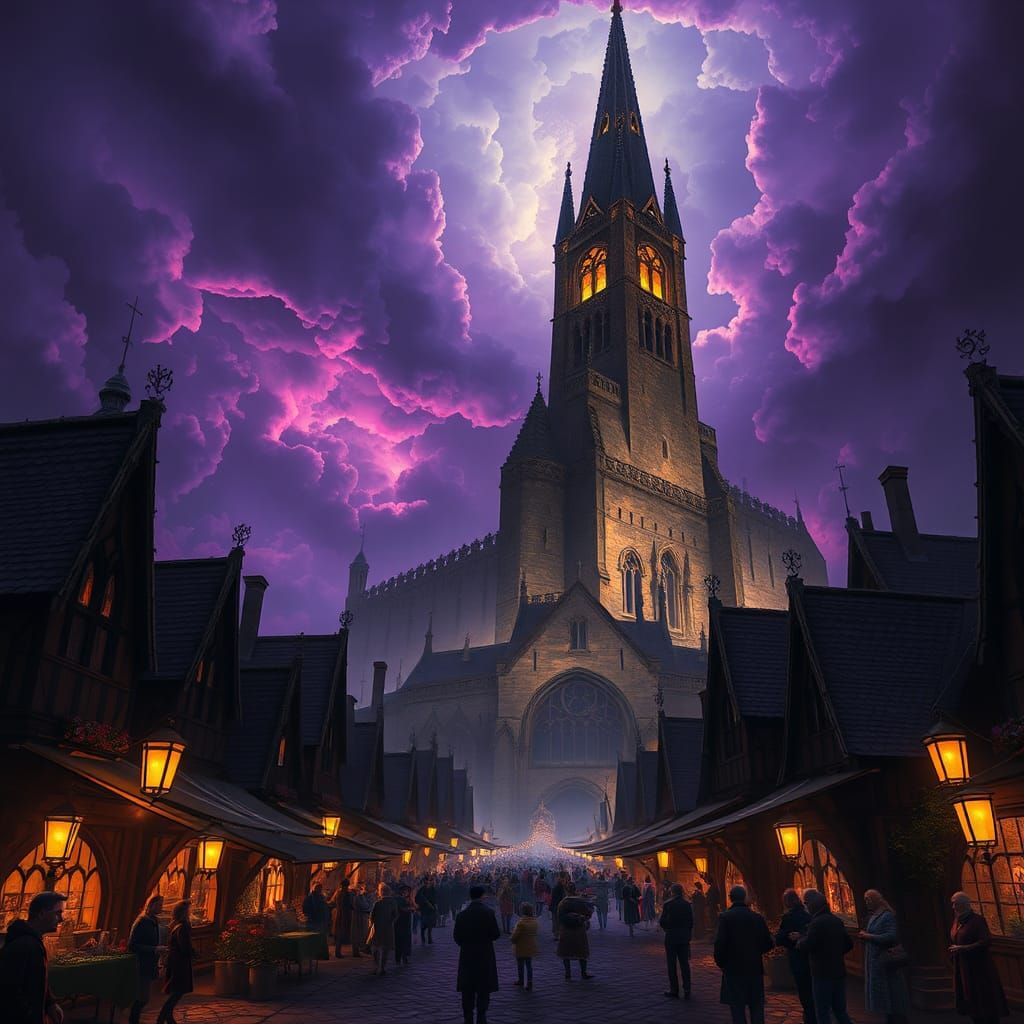 Medieval Festival Under Shadow of Gothic Tower