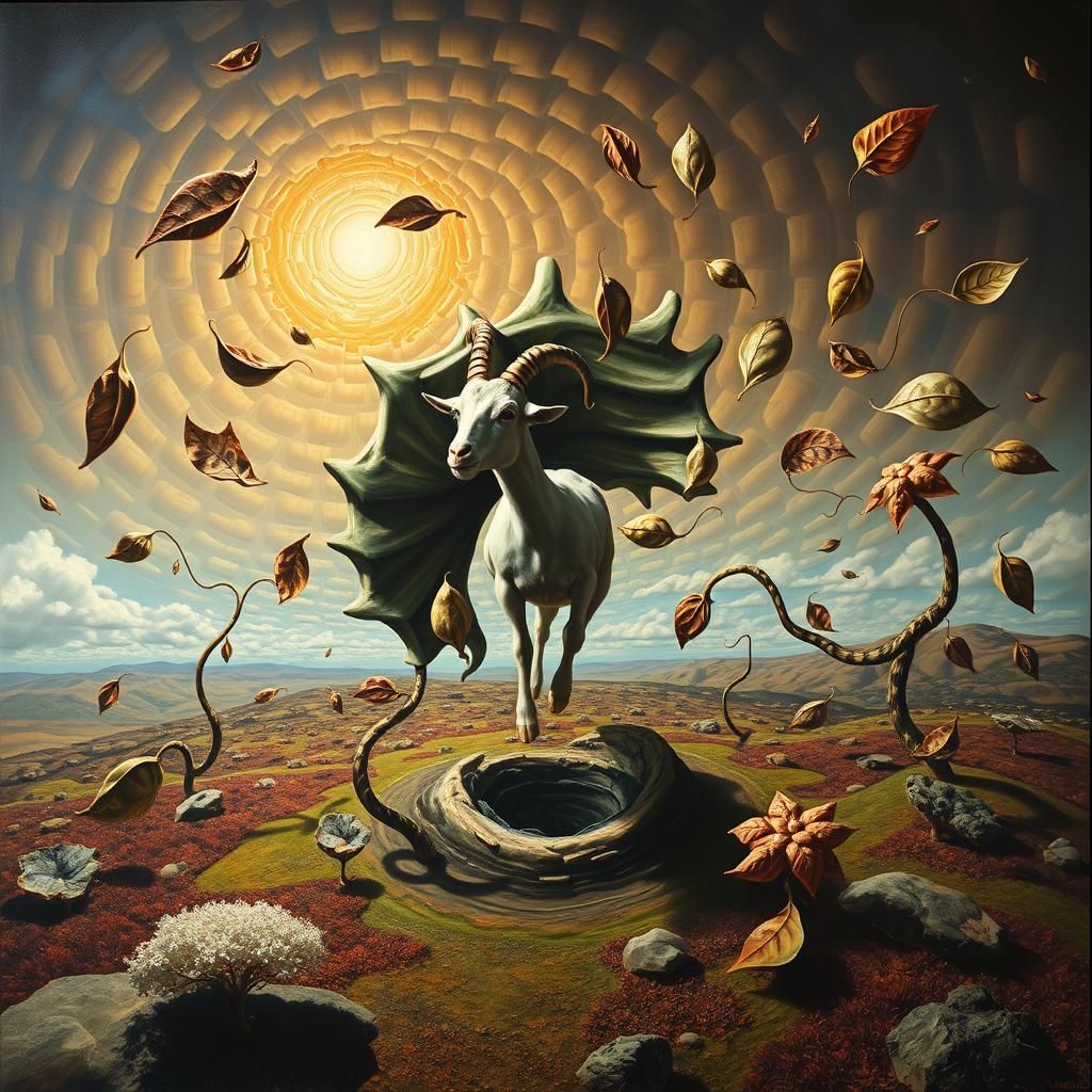 Surreal Landscape with Elastic Flora and Vortex, in a Dali S...