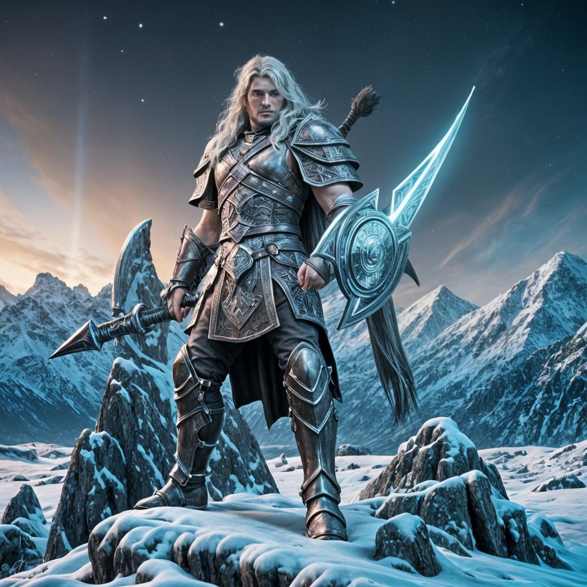Epic Viking Templar Warrior in Winter Landscape