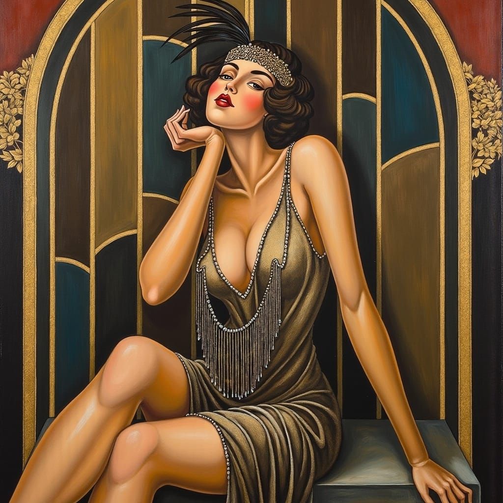 Flapper in Art Deco Style with Art Nouveau Sensuality