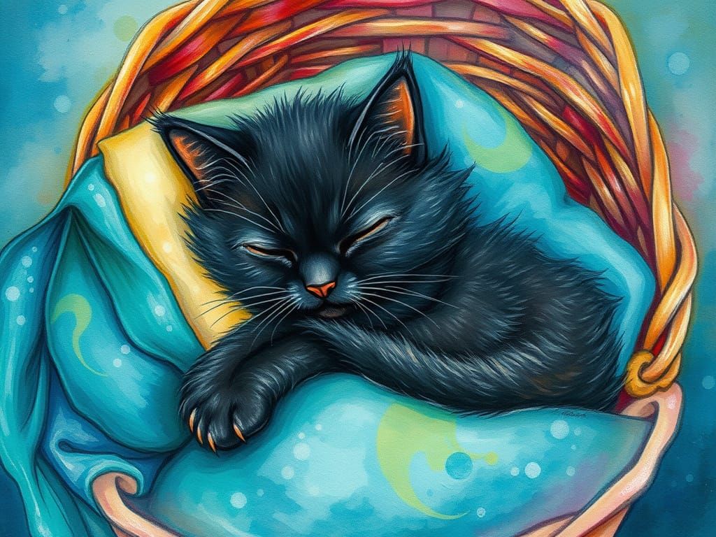 Whimsical Cat in Dreamlike Aquarelle Painting