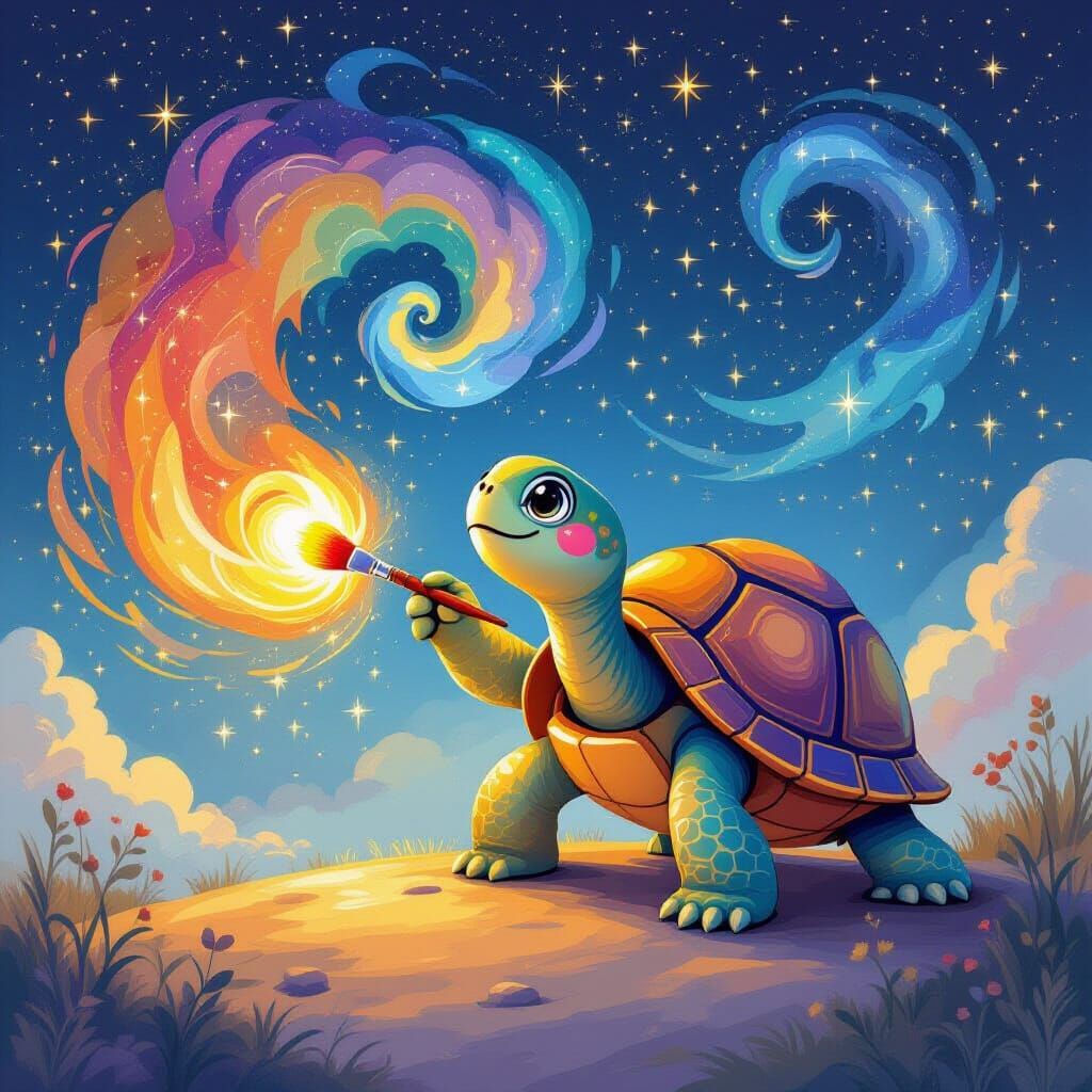 Cosmic Turtle Paints Night Sky With Swirling Colors