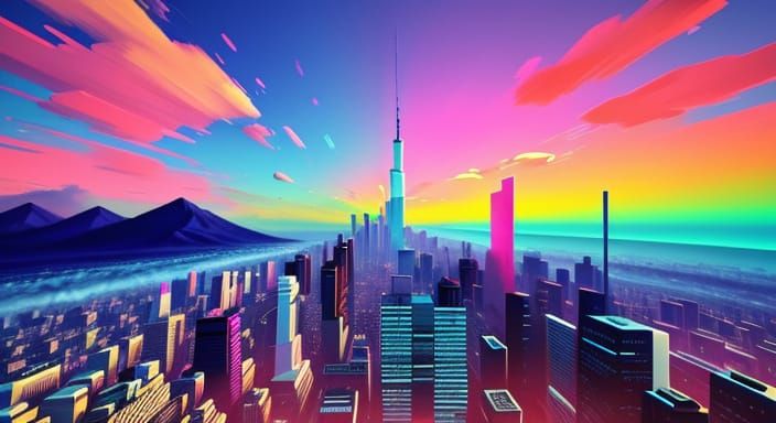 Virtual Reality Cityscape in Abstract Expressionist Style