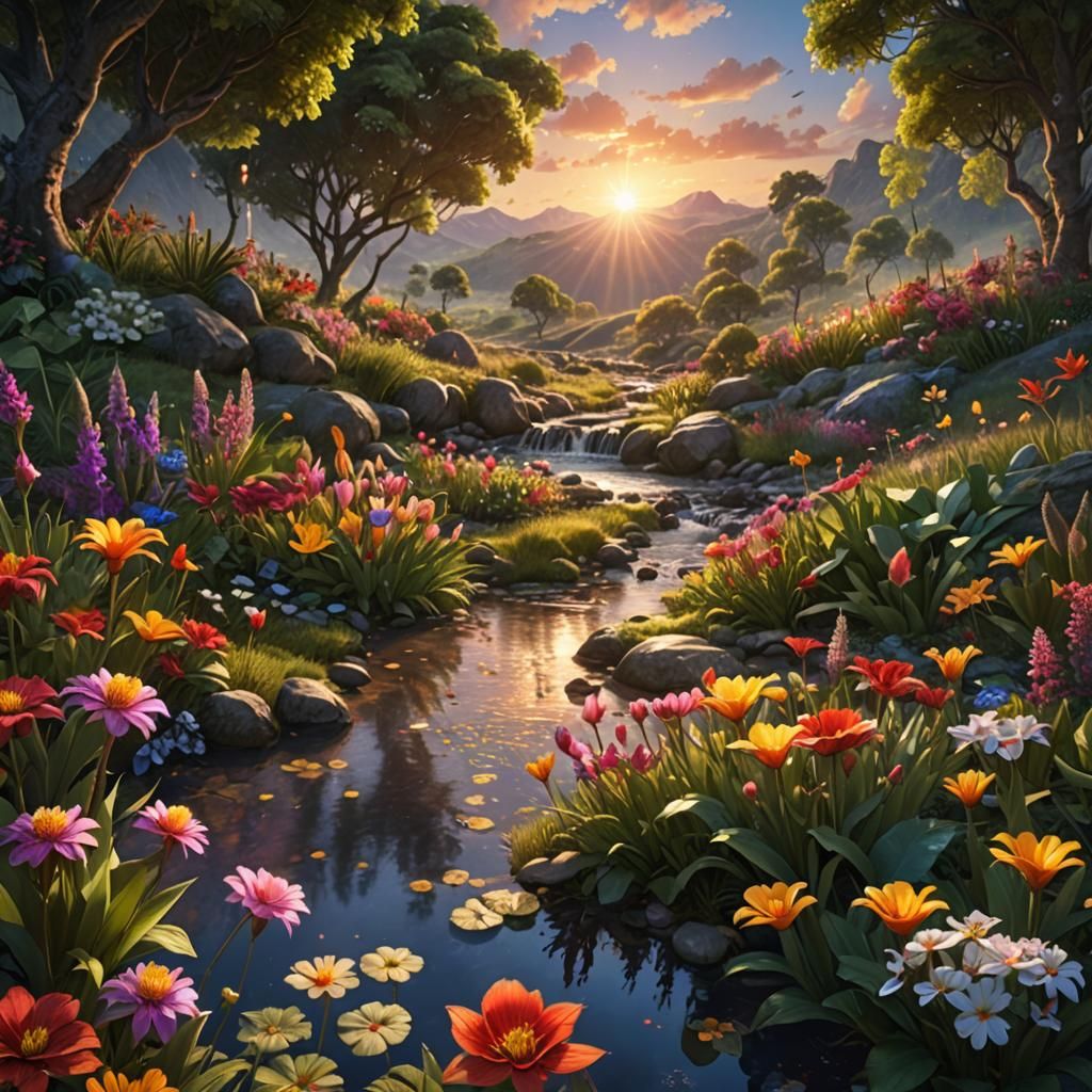 Exotic Flowers at Sunset: Fantasy Concept Art