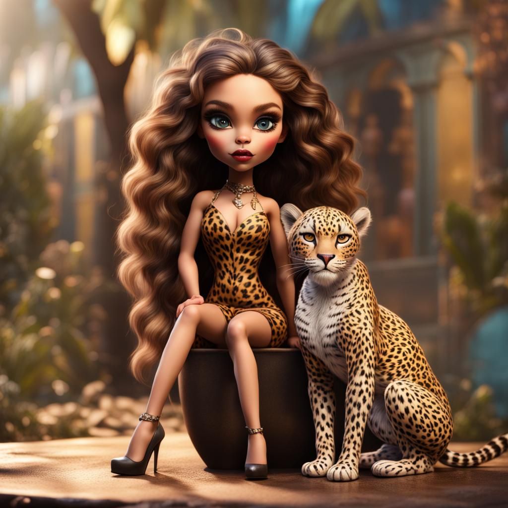 Hyperrealistic Bratz Dolls as Leopard Lady