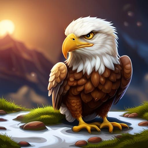 Cute Eagle Cartoon Sticker in Detailed Matte Style