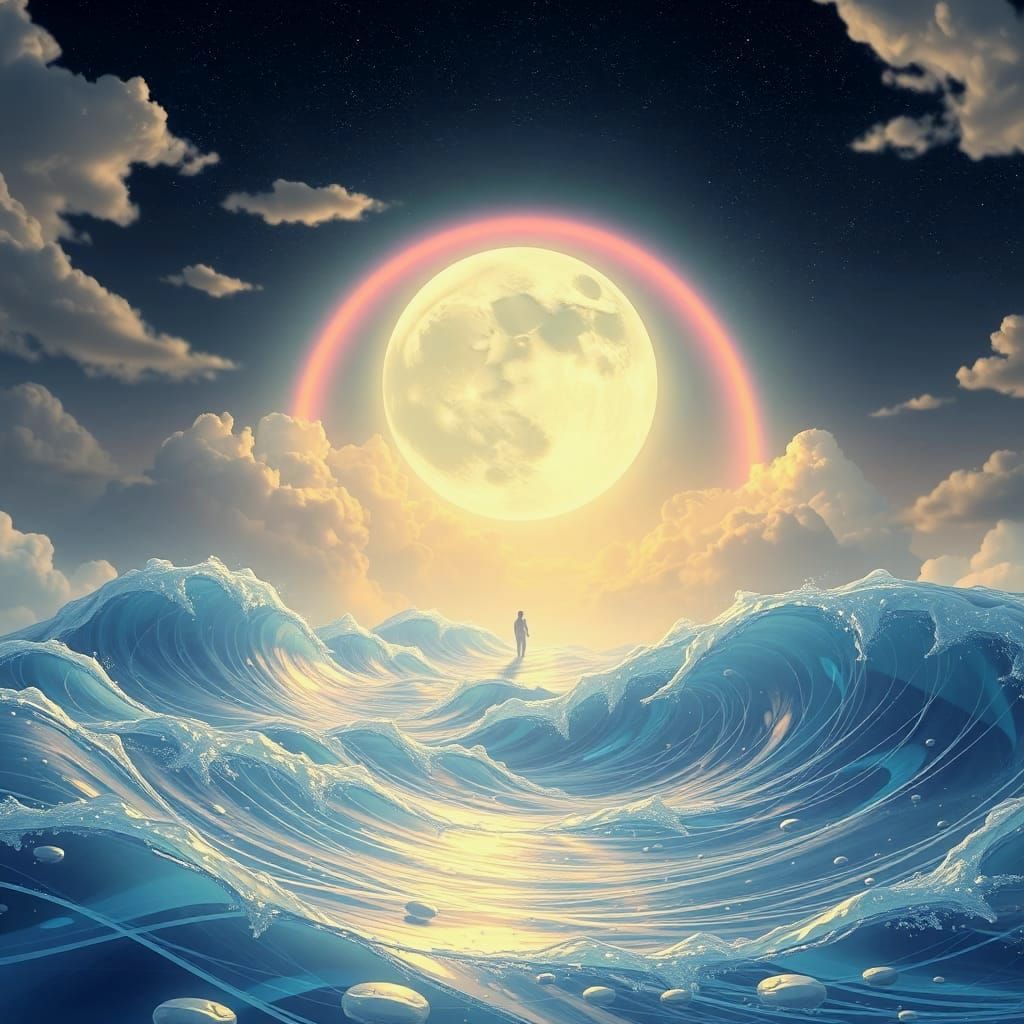 Moonlit Ocean Waves in a Fantasy Art Style