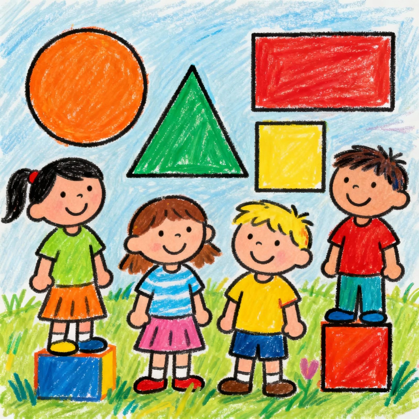 Children Learning Shapes in a Playful Drawing Style