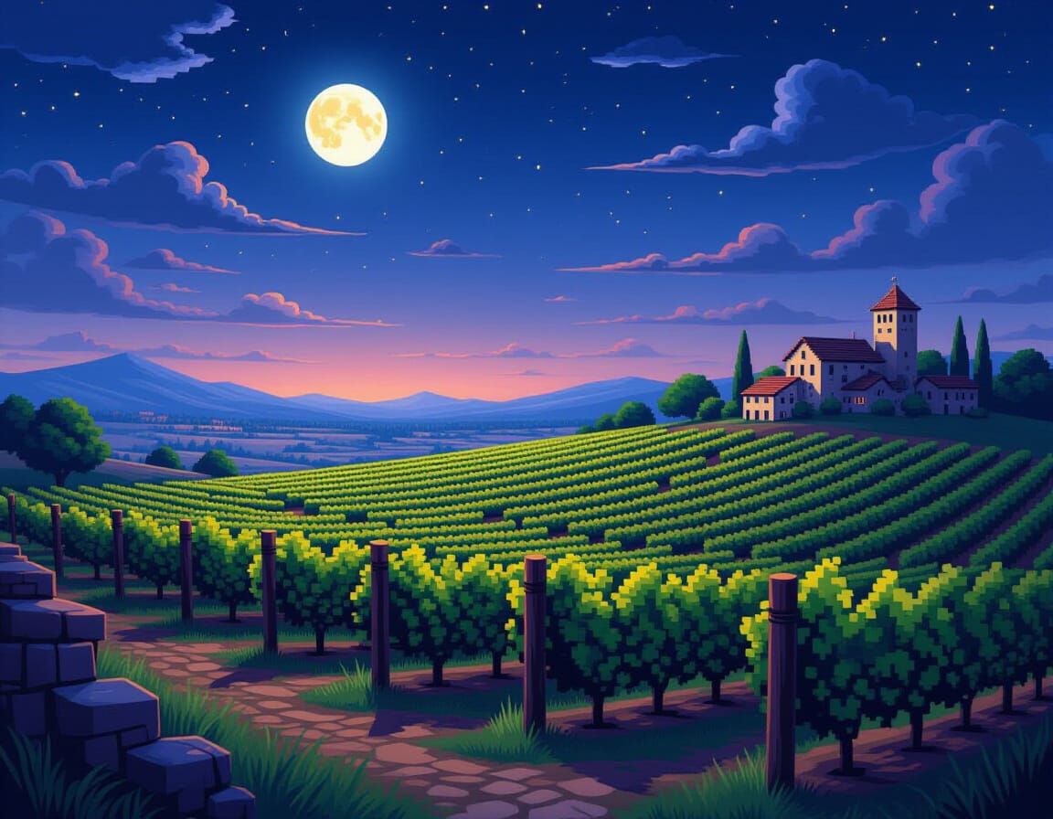 Minecraft Landscape with Vines in Moonlight
