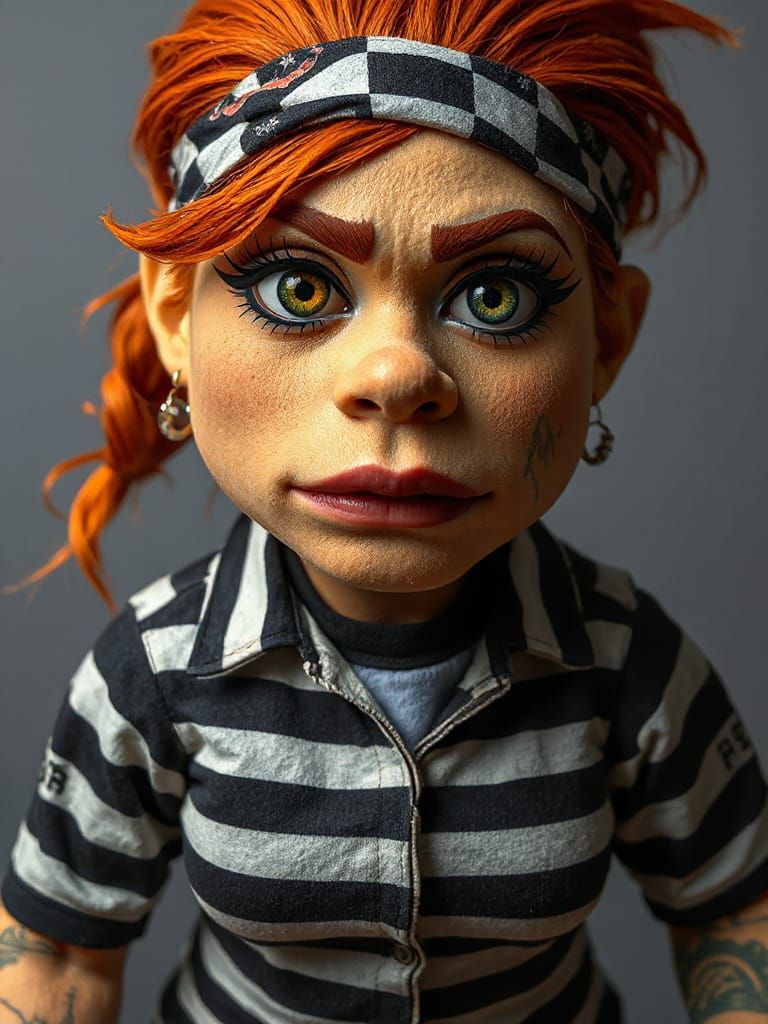 Muscular Prison Muppet in Jim Henson Style with Tattoos