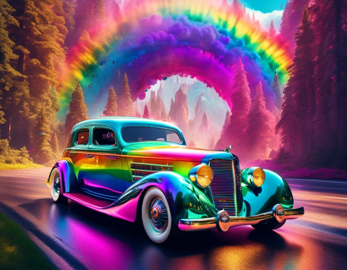 Rainbow Hotrod in Synthwave Style