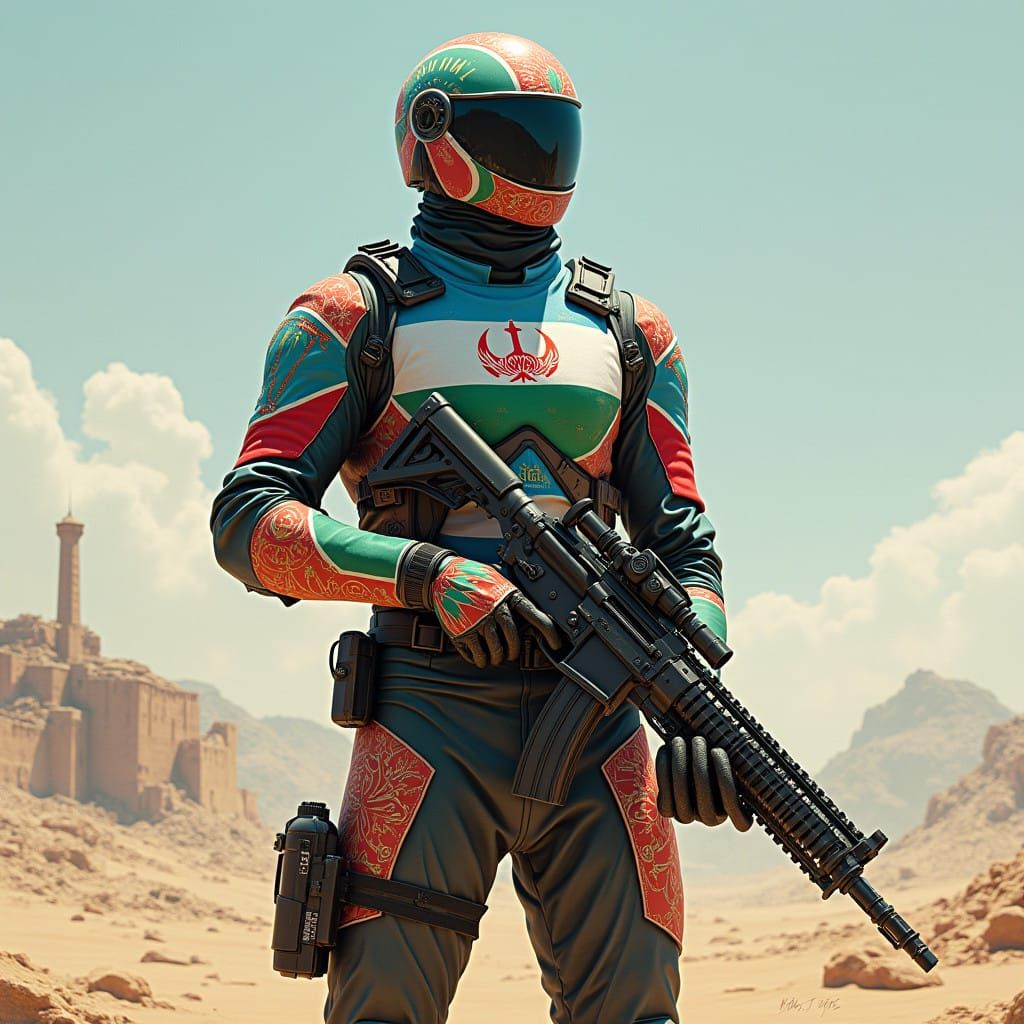 Modern Muslim Warrior in Futuristic Uniform