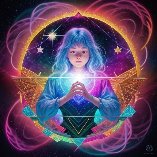 Astral Heart: A Cosmic Mixed Media Illustration