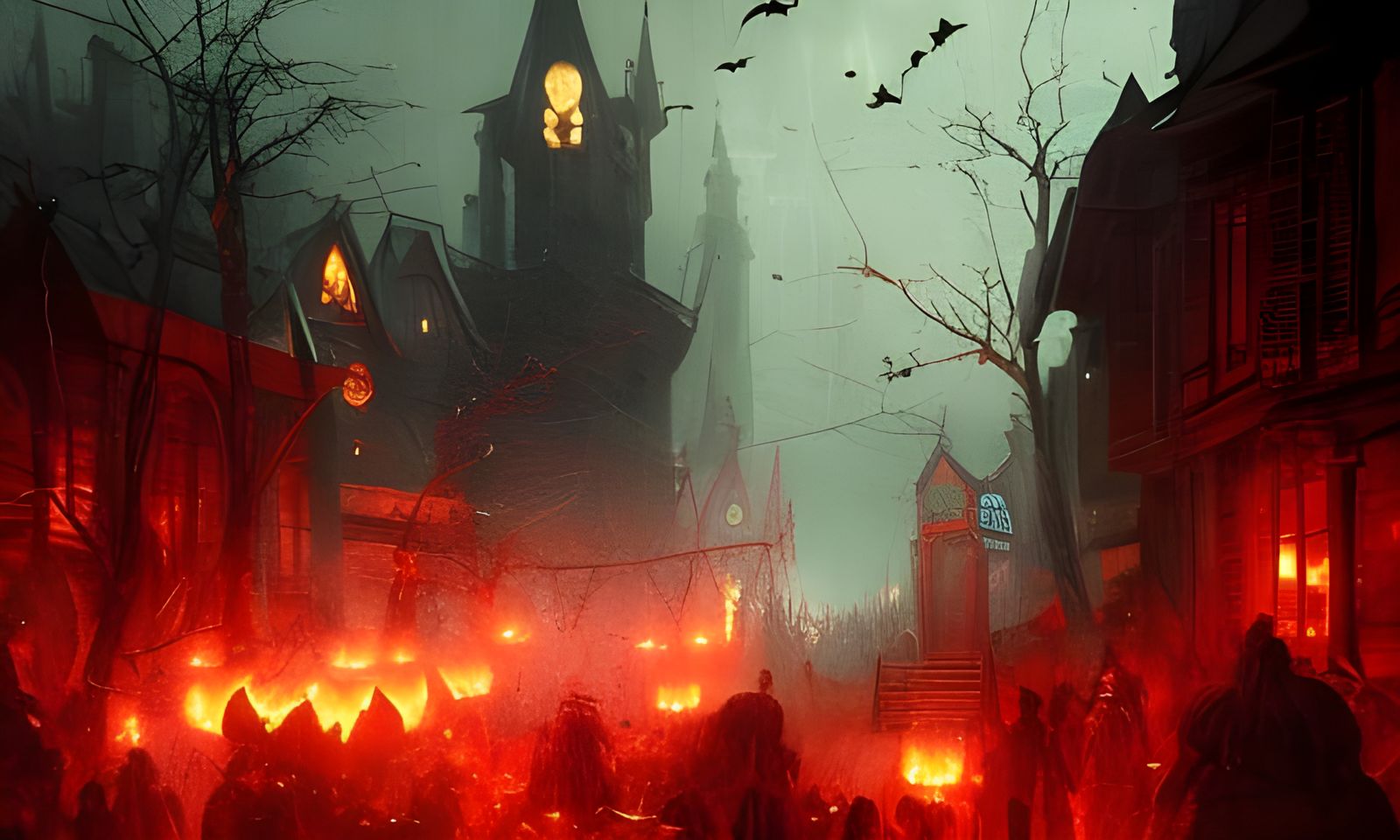 Halloween Night Town in Dark Fantasy Style